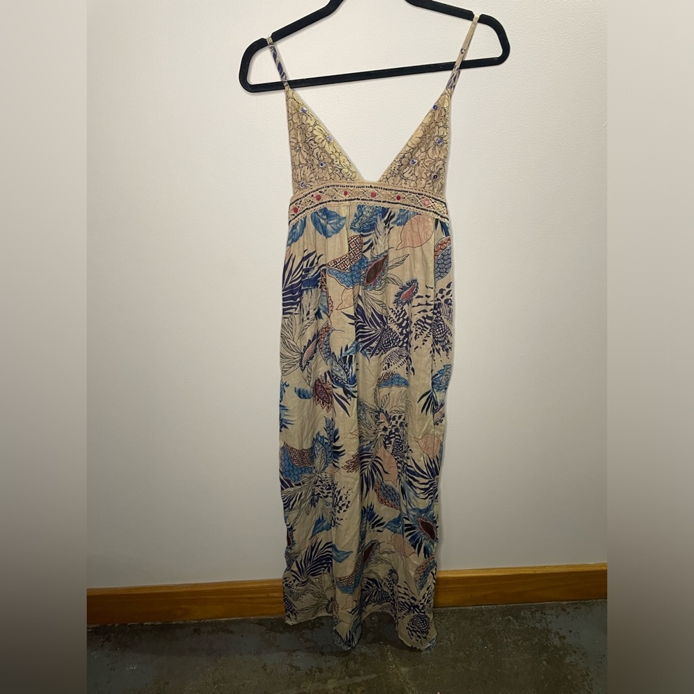 NWT Raga Boho Beaded Crochet Maxi Dress Tropical Lightweight